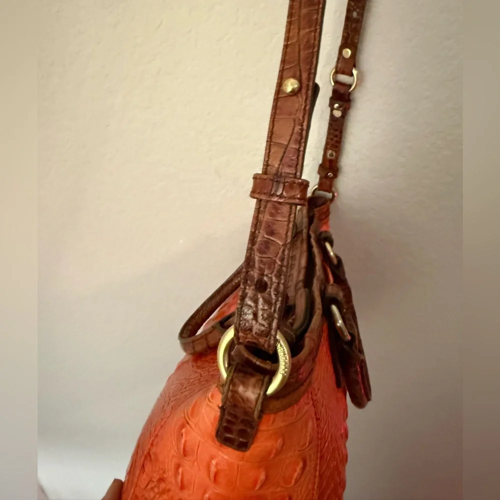 Brahmin Mini Arno Satchel Orange Croc Embossed Leather - Picture 12 of 14